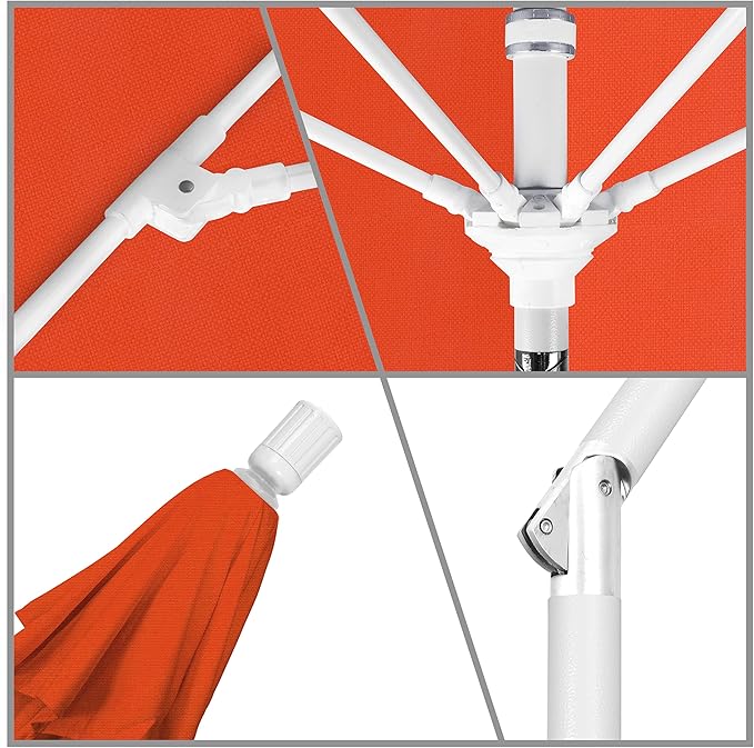 California Umbrella 11Ft Fiberglass Rib Patio Umbrella, Hand-Crank, Tilt-Collar, White Frame, Solution Dyed Sunset Fabric