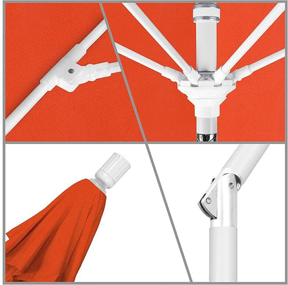 California Umbrella 11Ft Fiberglass Rib Patio Umbrella, Hand-Crank, Tilt-Collar, White Frame, Solution Dyed Sunset Fabric