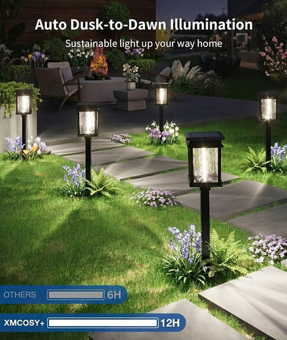XMCOSY+ Solar Pathway Lights, 50 LM Bright Solar Lights, Garden Outdoor Waterproof Light IP65, 2-in-1 Landscape Lighting, Outdoor Light for Yard, Path, Walkway, Driveway (Warm & Cool)
