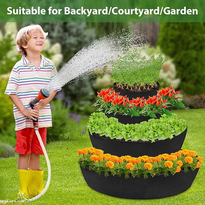 Wenfan 4 Tiered Strawberry Planter Fabric Raised Garden Planting Bed Stackable Strawberry Planter Bag Felt Planting Container for Growing Vegetables Herb Plant, 8 Inch Deep, Round