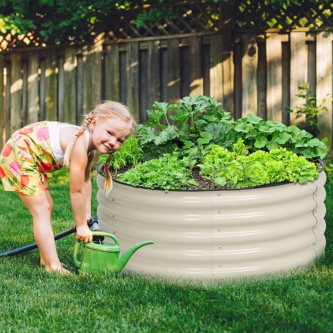 Aoodor 17" Tall 42" Metal Raised Garden Bed, Outdoor Planter Box and Raised Garden Kit for Vegetables, Flowers, Tomatoes Carrots and Herbs, Beige