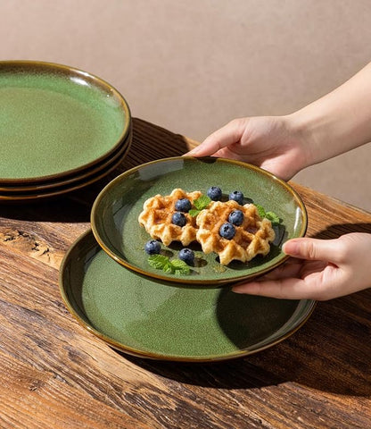 LERATIO Ceramic Dinnerware Sets for 4, 12 Pieces Ceramic Plates and Bowls Sets, Scratch Resistant Dish Set, Oven, Microwave & Dishwasher Safe-Sage Meadow Green