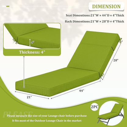 2 Pcs Chaise Lounge Cushions Outdoor, 72" L X 21" W X 4" D Lounge Chair Cushions for Outdoor Furniture, High-Density Foam Patio Chaise Cushion-Waterproof Fade-Resistant ThickPatio lounge chair cushion