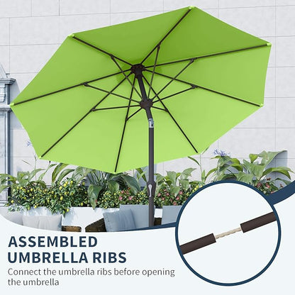PatioKingdom 10FT Patio Umbrella with Push Button Tilt and Crank, Outdoor Market Umbrella with 8 Fiberglass Ribs, UV Protection Table Umbrella for Pool,Backyard,Garden,Deck(Apple Green, 10FT)