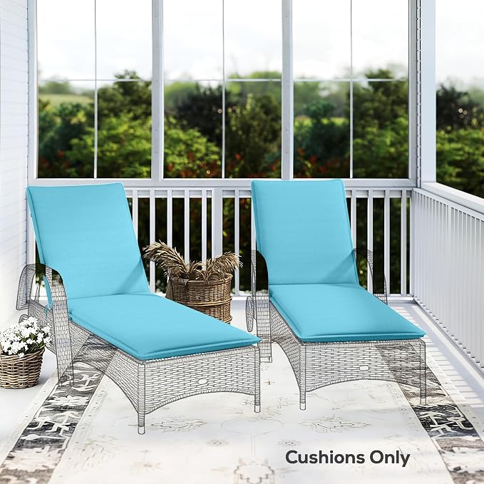 Outsunny Outdoor Lounge Chair Cushion Set of 2, UPF50+ 200gsm Fabric and 25D High-Density Foam, Foldable Patio Chaise Lounge Cushion Set, Fade Resistant for Lawn Pool, 76" x 23", Light Blue