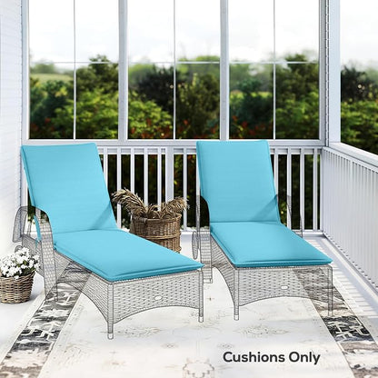 Outsunny Outdoor Lounge Chair Cushion Set of 2, UPF50+ 200gsm Fabric and 25D High-Density Foam, Foldable Patio Chaise Lounge Cushion Set, Fade Resistant for Lawn Pool, 76" x 23", Light Blue