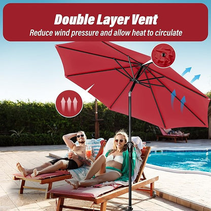 Simple Deluxe 9ft Patio Umbrella Outdoor UV-proof, Table Market Umbrella with Push Button Tilt and Crank, 8 Sturdy Ribs for Garden, Backyard, Pool, Deck, Red