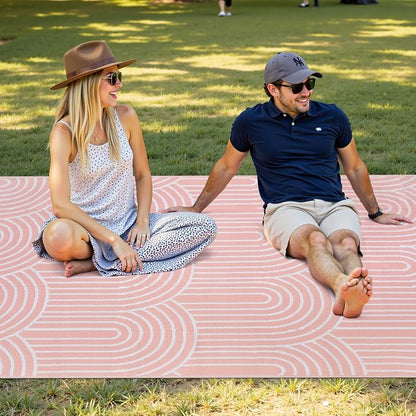 Anidaroel Patio Rugs Outdoor 6’x9’ Clearance Waterproof, Reversible Rainbow Outdoor Plastic Straw Outside Rugs, RV Outdoor Rugs for Camping, Porch, Balcony, Backyard (Pink, 6‘X9')