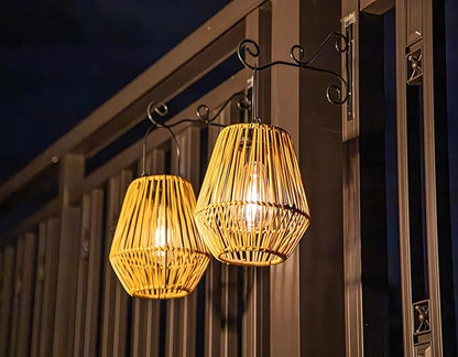 YAKii 2 Pack Solar Lantern Hanging Waterproof Outdoor Handmade Solar Lamp with Plastic Rattan Design Bohemian Style Decoration for Garden Yard Patio Porch Trees Lawn Pathway Decor