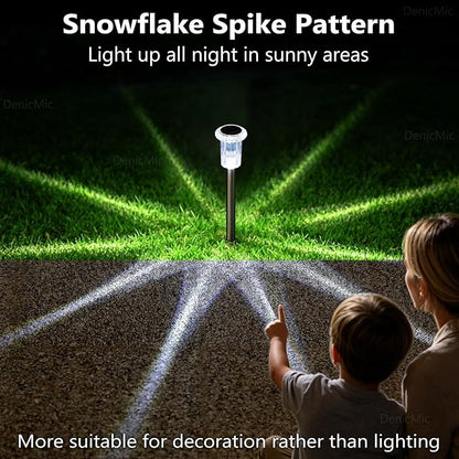 DenicMic Solar Lights Outdoor 10 Pack Waterproof 6000K Cold White LED Stainless Steel Stake Outside Lights for Yard Pathway Garden Driveway Walkway Landscape Path Lighting