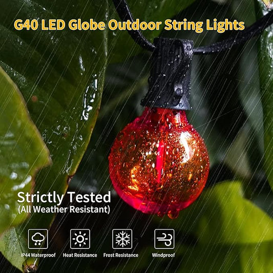 40FT LED Outdoor String Lights Waterproof, G40 Globe for Patio With 27 Edison Vintage Shatterproof Bulbs, Connectable Backyard Lighting for Garden, Bistro, Porch, Cafe