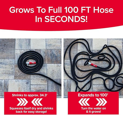 Pocket Hose 100 FT Silver Bullet 2.0 Expandable Garden Hose w/Turbo Shot Nozzle, AS SEEN ON TV, Lead-Free, Solid Aluminum Connectors, Easy On/Off Valve, Kink-Free, Leak-Proof