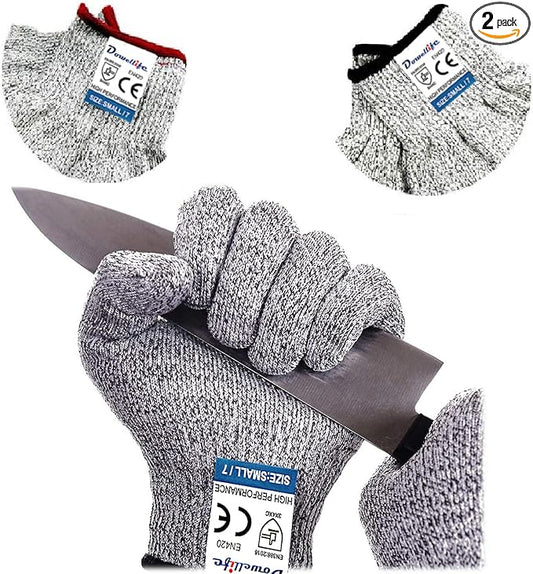 Dowellife Cut Resistant Gloves Food Grade Level 5 Protection, Safety Kitchen Cuts Gloves for Oyster Shucking, Fish Fillet Processing, Mandolin Slicing, Meat Cutting and Wood Carving. (Large-2 Pairs)