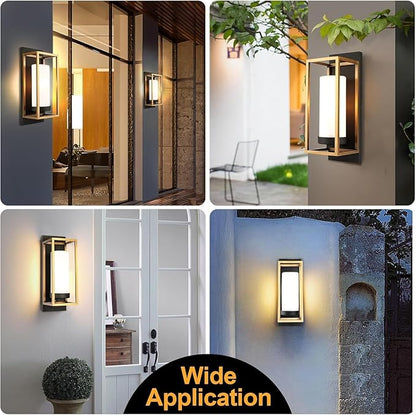 ALVIME Modern Outdoor Wall Light Fixture, 15 Inch Gold Exterior Lighting Fixtures, Waterproof Outdoor Wall Sconce, Porch Outside Lights for House Garage, Front Door, Patio, E26 Base&Etched Opal Glass