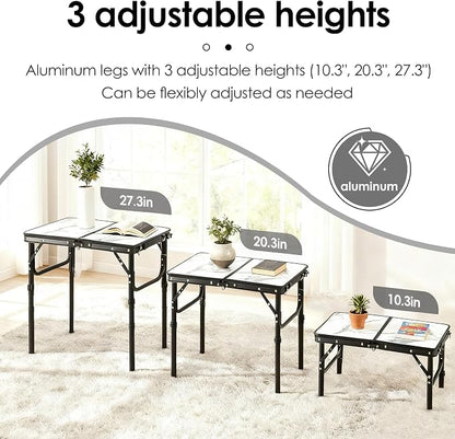 Folding TV Trays Foldable Dinner Tray Table Adjustable Height Food Snack Eating Couch Side Table Sturdy Aluminum Portable Sofa Tray End Table for Outdoor Indoor Camp Pinic Bed Couch Living Room Marble
