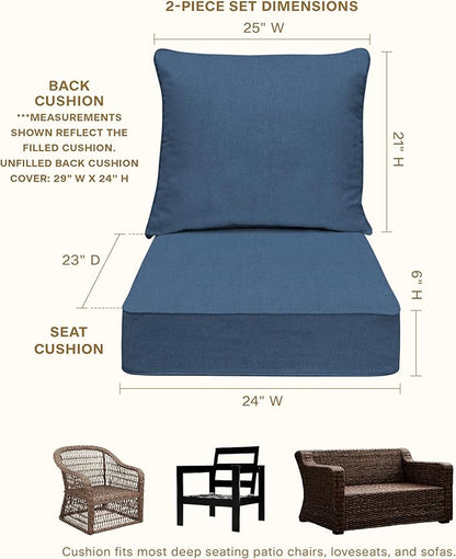Honeycomb Outdoor Heritage Deep Seat, 24 x 23, Textured Solid Pacific Blue Chair Cushion for Patio Furniture
