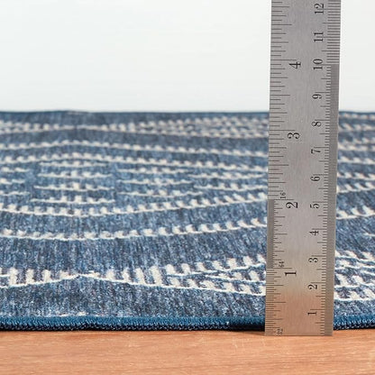 Dash & Albert Guthrie Navy Machine Washable Rug, 2 X 3 Feet, Blue Geometric Pattern