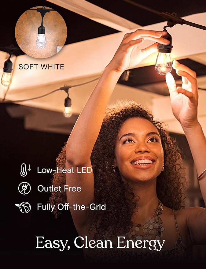 Brightech Ambience Pro – Solar Power Remote Control Outdoor String Lights with Edison Bulbs – Shatterproof, Commercial Grade LED Waterproof Patio Lights – 1W, 3,000K, Hanging, 48 ft