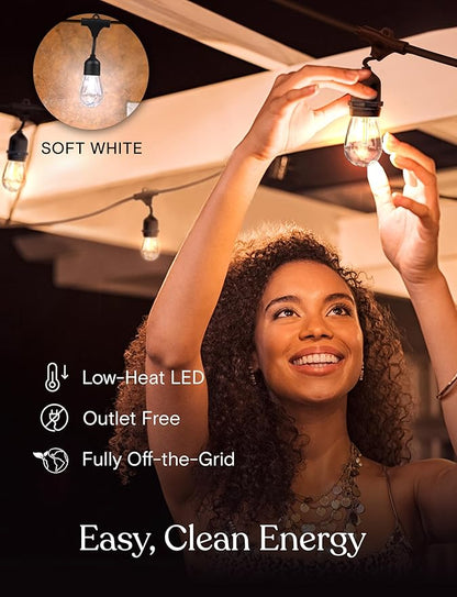 Brightech Ambience Pro – Solar Power Remote Control Outdoor String Lights with Edison Bulbs – Shatterproof, Commercial Grade LED Waterproof Patio Lights – 1W, 3,000K, Hanging, 48 ft
