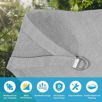 Amagenix Sun Shade Sail 10'X18' Curved Edge Outdoor Shade Canopy Light Grey Breathable 95% UV Block Shade Cloth for Patio Garden Backyard (We Make Custom Size)