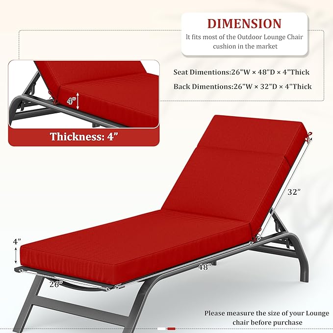 Chaise Lounge Cushions Outdoor, 80" L X 26" W X 4" D Lounge Chair Cushions for Outdoor Furniture, High-Density Foam Outdoor Chaise Cushion-Waterproof Fade-Resistant ThickPatio lounge chair cushion