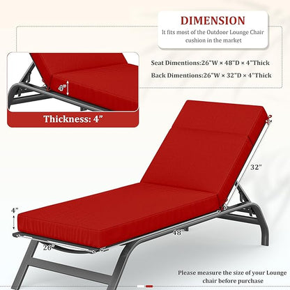 Chaise Lounge Cushions Outdoor, 80" L X 26" W X 4" D Lounge Chair Cushions for Outdoor Furniture, High-Density Foam Outdoor Chaise Cushion-Waterproof Fade-Resistant ThickPatio lounge chair cushion