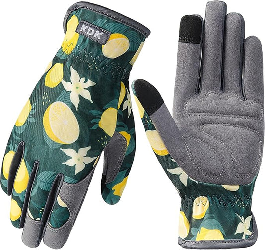 Gardening Gloves for Women, Flexible Breathable Garden Gloves, Leather Working Gloves for Weeding, Digging and Pruning (S-Lemon)