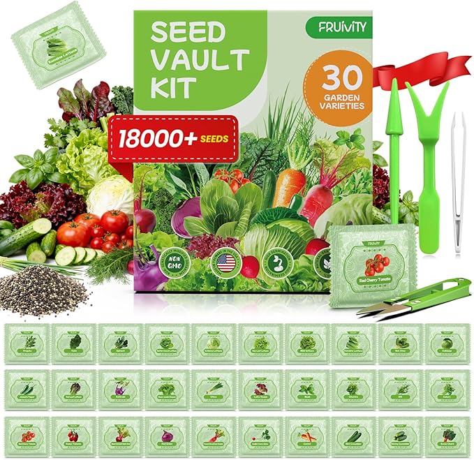 30 Heirloom Seeds Variety Pack - 18,500+ Non-GMO Seeds for Planting Vegetables, Home Garden Seeds for Hydroponic, Indoor and Outdoors Gardening, Includes Lettuce, Tomato, Cucumber Seed