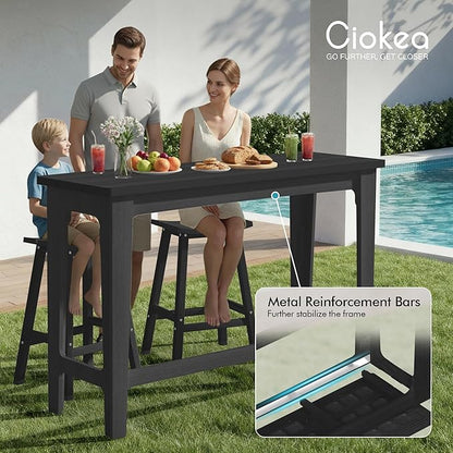 Ciokea Heavy-Duty Outdoor Bar Set, Rectangle High Top Table and 2 Pcs 29" Stools Set, HDPE Modern Patio Bar Set for Outside Bistro Backyard Balcony Deck Outside, Black