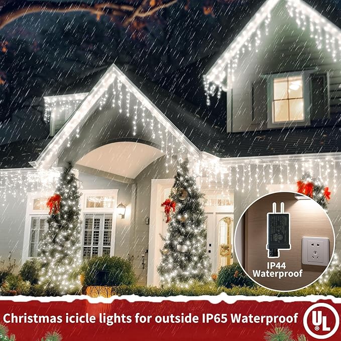 Icicle Christmas Lights for Outside - 65Ft 506 LED Plug-in Icicle String Lights Outdoor Decorations with Remote,Waterproof, Cool White Christmas Icicle Lights for House Bedroom Balcony Decor