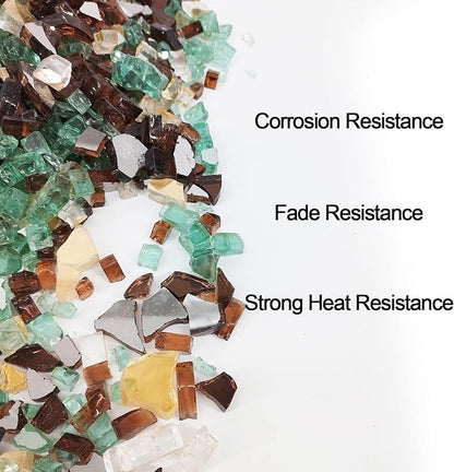 10 Pound 1/2 Inch Crushed Fire Glass for Natural or Propane Fire Pit Fireplace and Landscaping, 10 Pounds Golden,Copper, Light Green