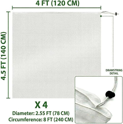 Fruit Tree Protection Bags 4x4.5 FT in 4 Pack | Multiple Size Garden Netting for Fruit & Vegetable Protection | White Plant Net Cover for Blueberry & Tomato | Bird & Insect Mesh Fabric Protector