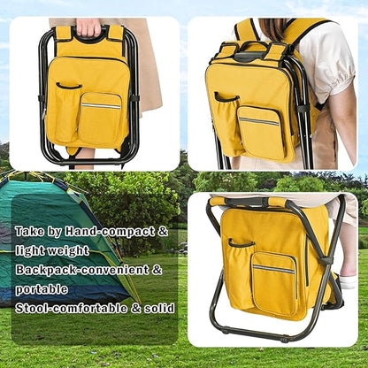 Kikerike Backpack Stool Cooler Chair Heavy Duty 300 LBS Max Load Portable Lightweight Stool Backpack Folding Fishing Cooler Seat for Camping Hunting Fishing - Yellow