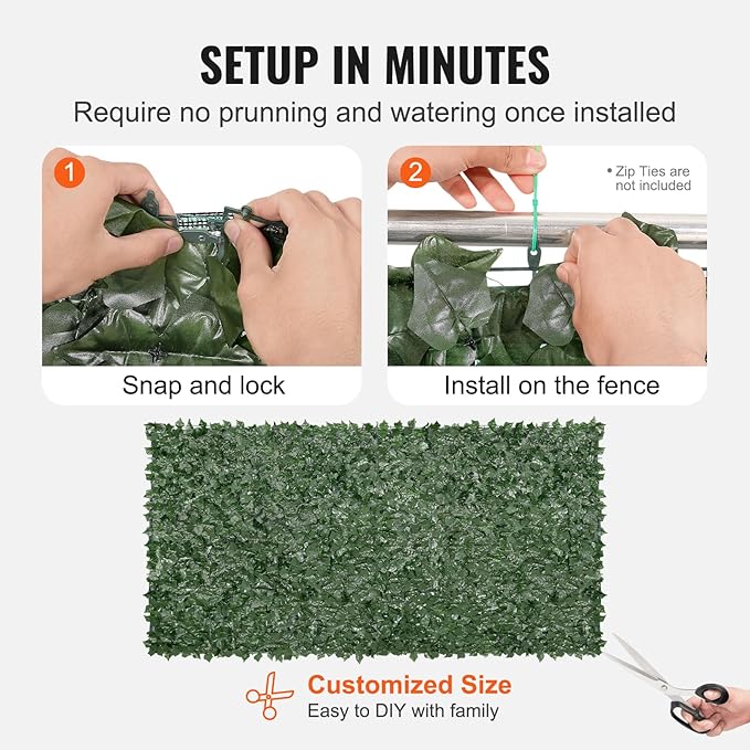 VEVOR Artificial Ivy Privacy Fence Screen, 59 x 118 in Faux Ivy Vine Leaf Hedges Fence, Greenery Privacy Fence with Mesh Cloth Backing, Green Wall Decoration for Outdoor Garden, Yard, Balcony