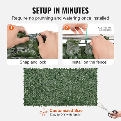 VEVOR Artificial Ivy Privacy Fence Screen, 59 x 118 in Faux Ivy Vine Leaf Hedges Fence, Greenery Privacy Fence with Mesh Cloth Backing, Green Wall Decoration for Outdoor Garden, Yard, Balcony