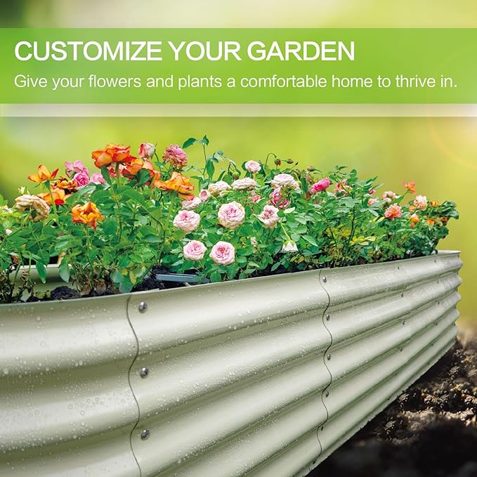 Gardmax Galvanized Raised Garden Bed, Lightweight Planter Boxes Outdoor with Easy Assembly, Large Garden Bed for Vegetables, Fruits, Flower Milk White 8x2x1.5 FT
