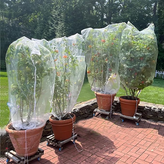Drawstring Blueberry Netting for Bushes (4 Pack 5.91×5.25Ft) - Easy Install Reusable Garden Netting, Protective Mesh for Fruit Trees & Tomato Plants, Blocks Birds, Squirrels & Insects