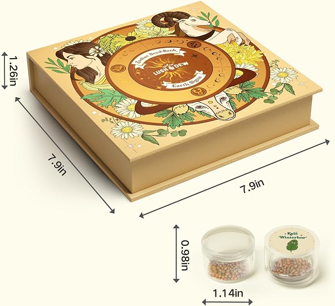 LUSH&DEW Zodiac Garden Seed Bank, 12 Varieties Non-GMO USA-Sourced Heirloom Herb Flower Seeds with Moon Calendar, Gardening Gift for Women Men, Witchcraft Supplies, Earth Sign (Taurus Virgo Capricorn)