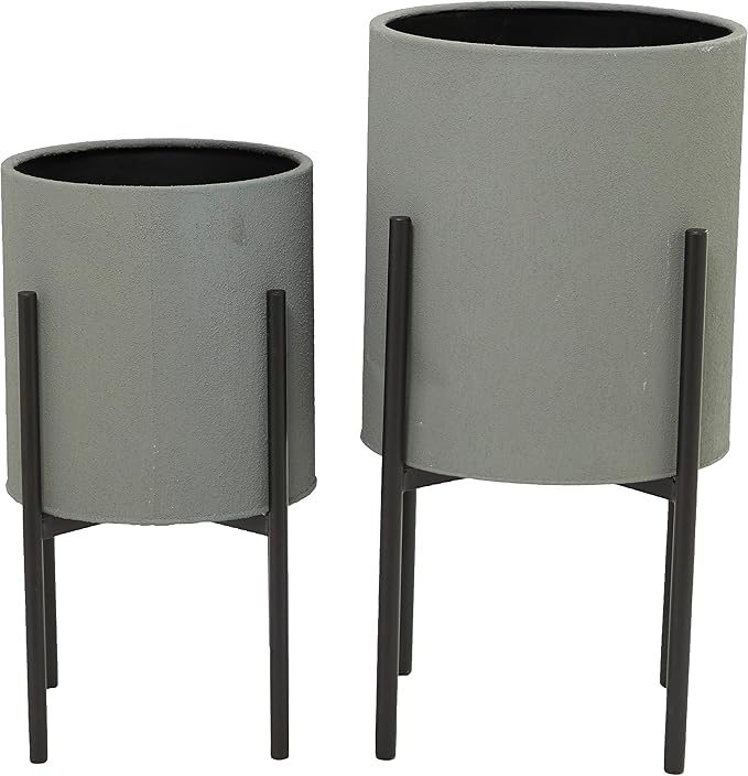 Deco 79 Metal Indoor Outdoor Planter Textured Exterior Large Planter Pot with Removable Stand, Set of 2 Planters 19", 23"H, Gray