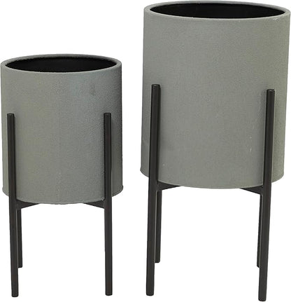 Deco 79 Metal Indoor Outdoor Planter Textured Exterior Large Planter Pot with Removable Stand, Set of 2 Planters 19", 23"H, Gray