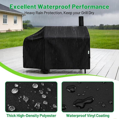 Offset Smoker Cover 60 Inch, Heavy Duty Waterproof Charcoal Smoker Grill Cover for Outdoor Grill, UV & Fade Resistant, Fits Char-Broil, Brinkmann, Royal Gourmet, New Braunfels, Black