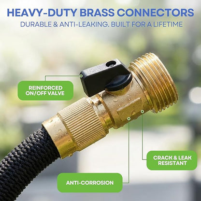 J&B XpandaHose 50ft Expandable Garden Hose – Ultra-Strong 3750D, 4-Layer Latex Core, Brass 3/4" Connectors, 10-Pattern Nozzle & Storage Bag – Lightweight, Kink-Reducing, Leak-Resistant