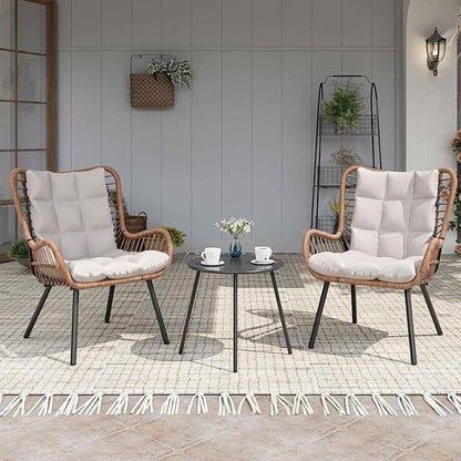 LAUSAINT HOME 3 Piece Outdoor Bistro Set, Small Patio Furniture Set with Coffee Table and Thick Cushions, Front Porch Furniture for Lawn, Garden, Balcony, Poolside, White