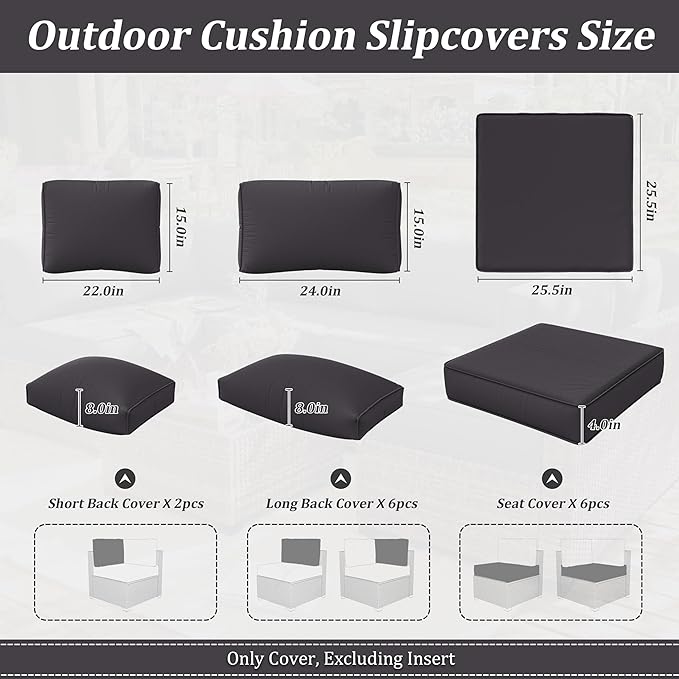14 Pcs Outdoor Cushion Slipcovers Outdoor Patio Cushion Covers Replacement Waterproof with Zipper for Outdoor Furniture, Patio Sofa Couch 3 Sizes, Covers Only