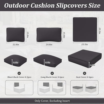14 Pcs Outdoor Cushion Slipcovers Outdoor Patio Cushion Covers Replacement Waterproof with Zipper for Outdoor Furniture, Patio Sofa Couch 3 Sizes, Covers Only