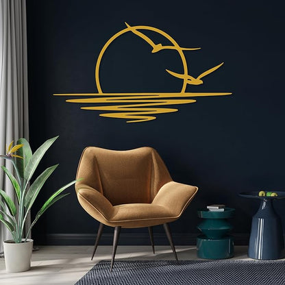 Sunrise Metal Wall Art, Sunset Metal Wall Decor for Living Room, Sunshine Line Art Home Decor Outdoor Indoor, Sun Design Modern Artwork for Walls, Abstract Sunset Wall Decor, Housewarming Gifts