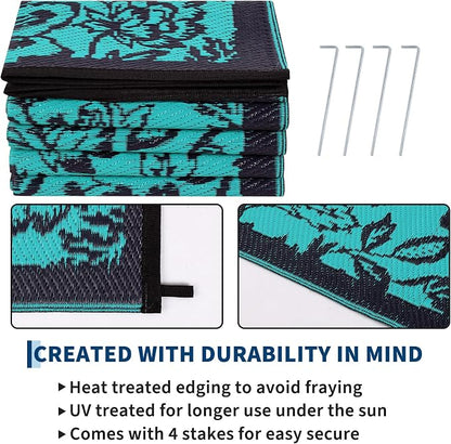 Garvee Outdoor Rugs 8’x10’ Waterproof Reversible Mats, Large Area Plastic Straw Rug, Outside Carpet, Butterfly Floral Rv Mat for Patio Camping Picnic Backyard Deck Balcony Porch Beach Trailer