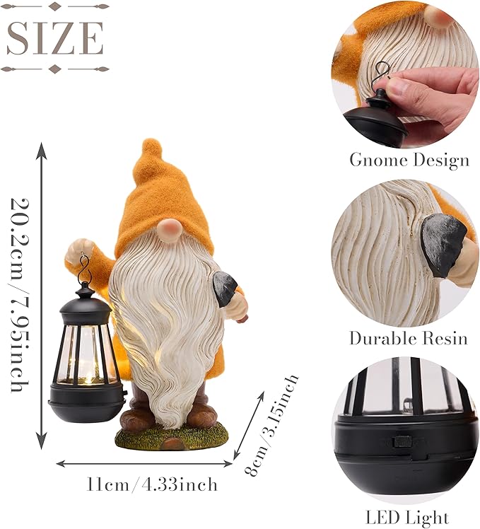 TERESA'S COLLECTIONS Fall Decor, Fall Gnome Decor, Autumn Garden Gnomes Holding Lantern with Solar Lights,Waterproof Resin Outdoor Fall Decor, Fall Gifts Outdoor/Indoor,8"
