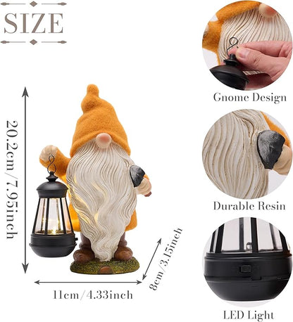 TERESA'S COLLECTIONS Fall Decor, Fall Gnome Decor, Autumn Garden Gnomes Holding Lantern with Solar Lights,Waterproof Resin Outdoor Fall Decor, Fall Gifts Outdoor/Indoor,8"