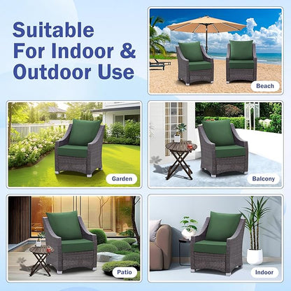 IASEAHK Outdoor Seat Cushion Set, Waterproof & Fade Resistant Patio Chair Cushions, Outdoors Cushion for Patio Furniture, 24 x 24 x 5.75 Inch, Outdoor Couch Cushions with Handle and Ties,ForestGreen